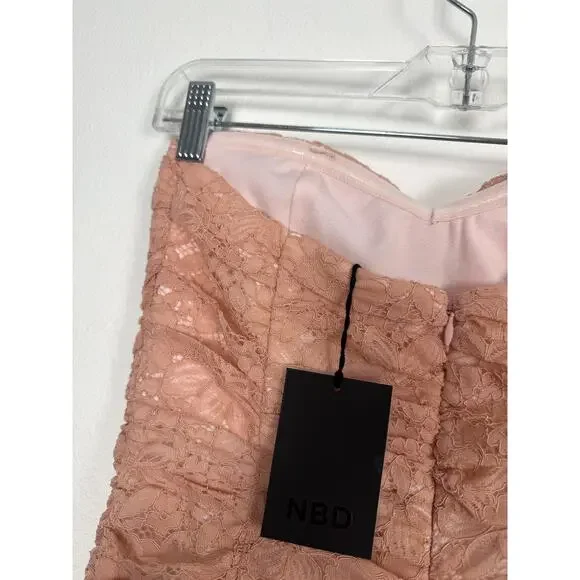 NBD Dainty Lace Dress Womens XS Pink Floral Strapless Ruffle Gown Maxi Romantic - Picture 6 of 14